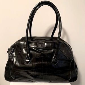 Overnight Bag | Black Crocodile Embossed Faux Leather | Mexx